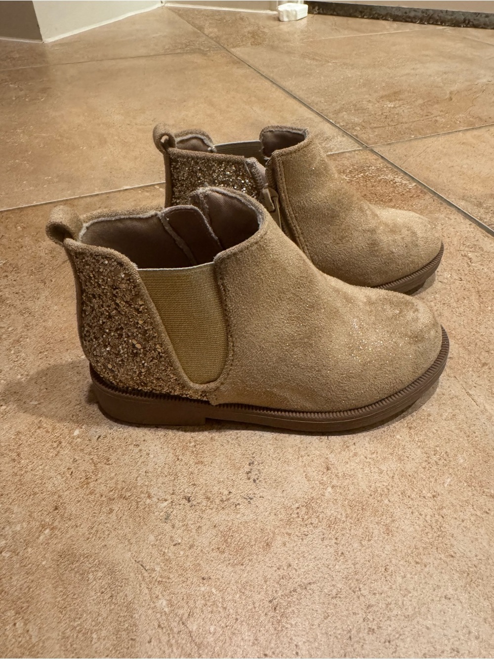 Kids Gold/ Tan Glitter Chelsea Boot